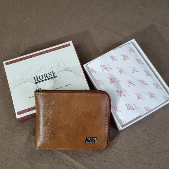 Horse Imperial Zippered Leather Mens Wallet Brown Color Brand New. - Picture 8 of 8